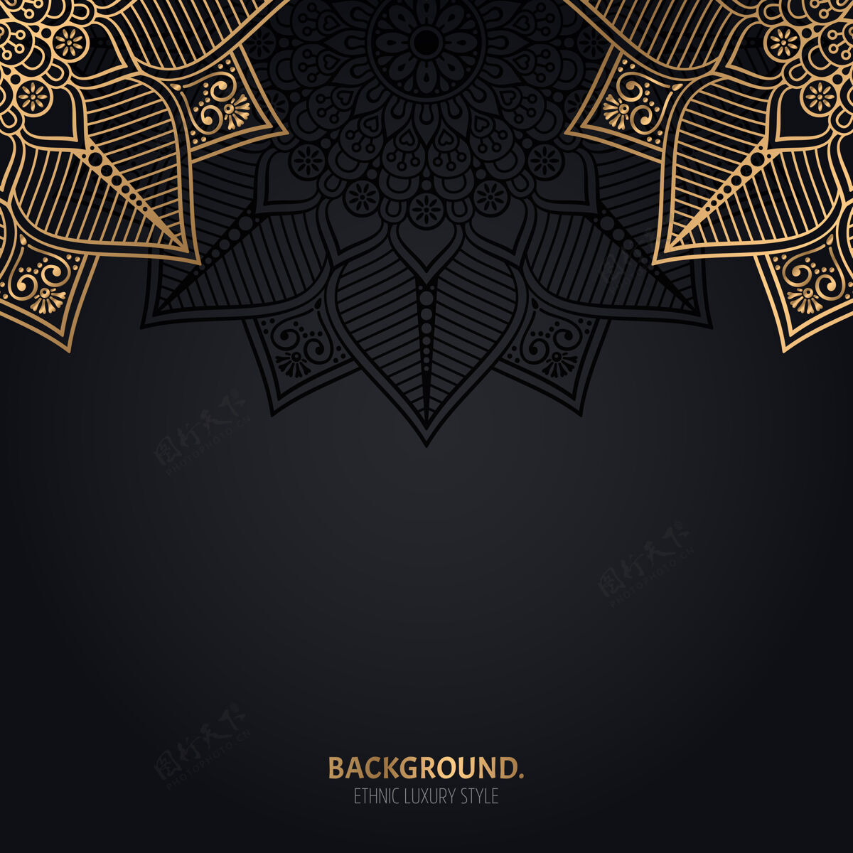 曼荼罗伊斯兰黑色背景 金色曼荼罗装饰古董黄金花卉