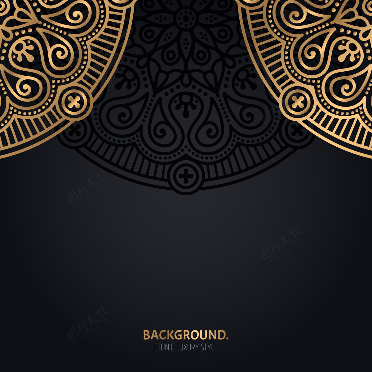 抽象伊斯兰黑色背景 金色曼荼罗装饰黄金东方背景