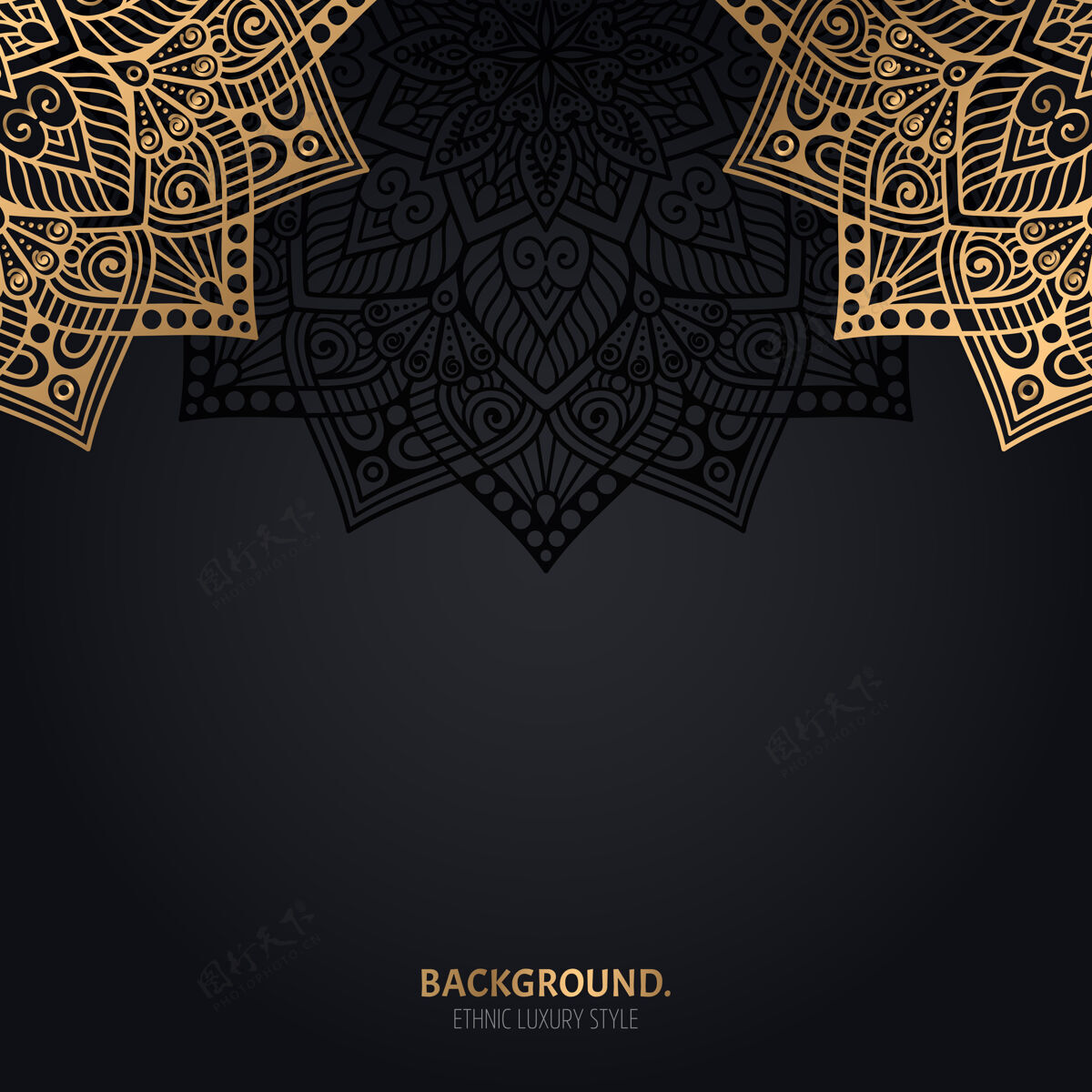曲线伊斯兰黑色背景 金色曼荼罗装饰古董框架花卉