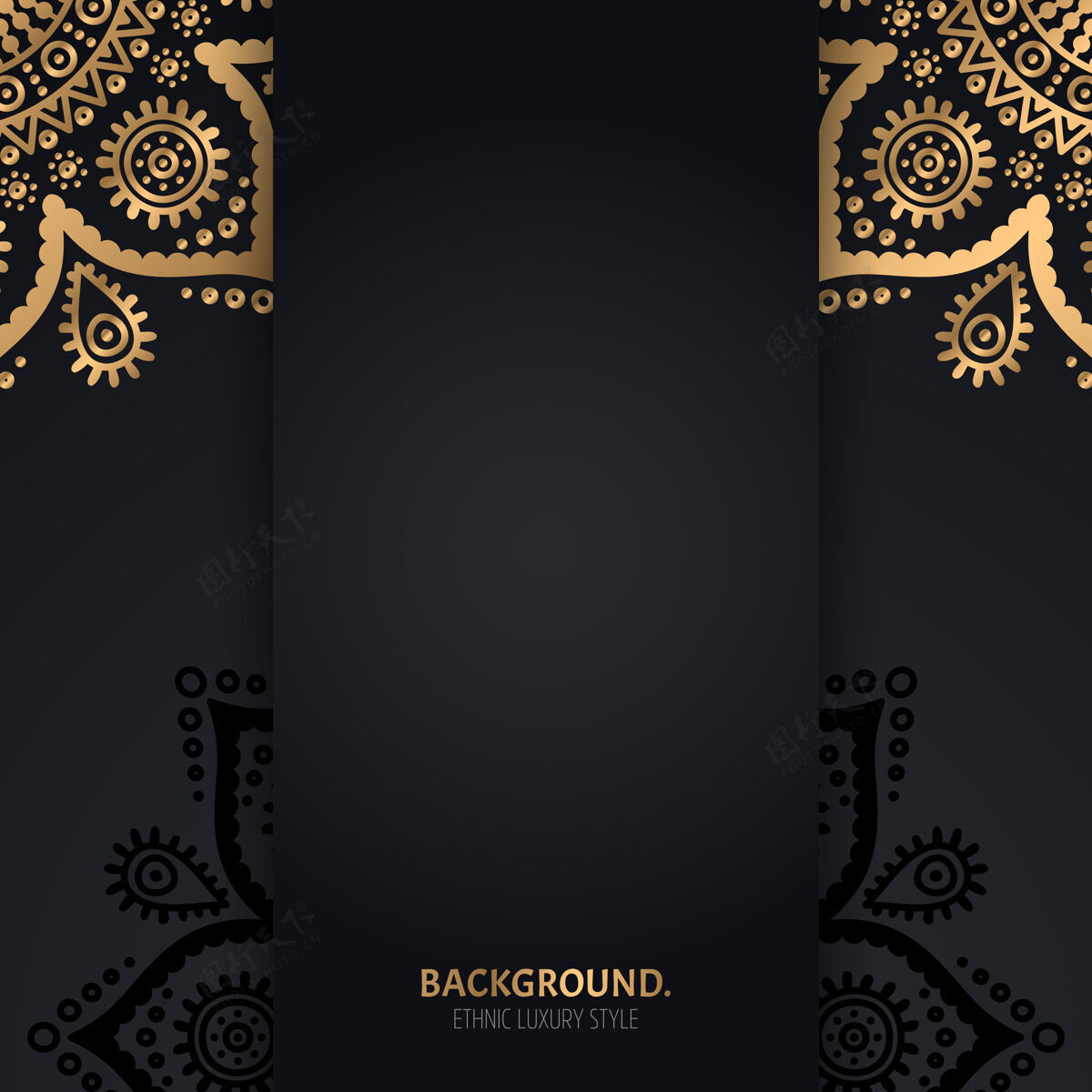 曼荼罗伊斯兰黑色背景 金色几何曼荼罗圆圈装饰锦缎螺旋