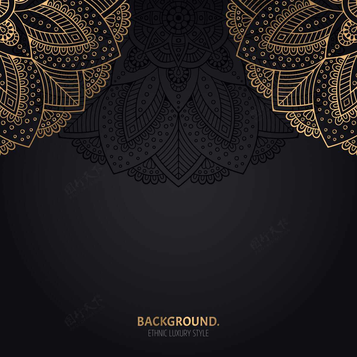 花卉伊斯兰黑色背景 金色曼荼罗装饰东方漩涡复古