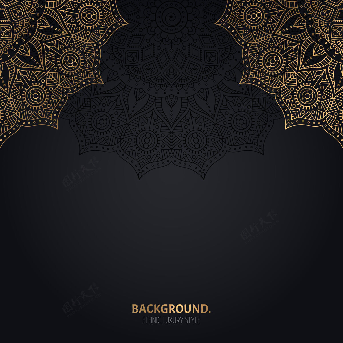 东方伊斯兰黑色背景 金色曼荼罗装饰花卉抽象黄金