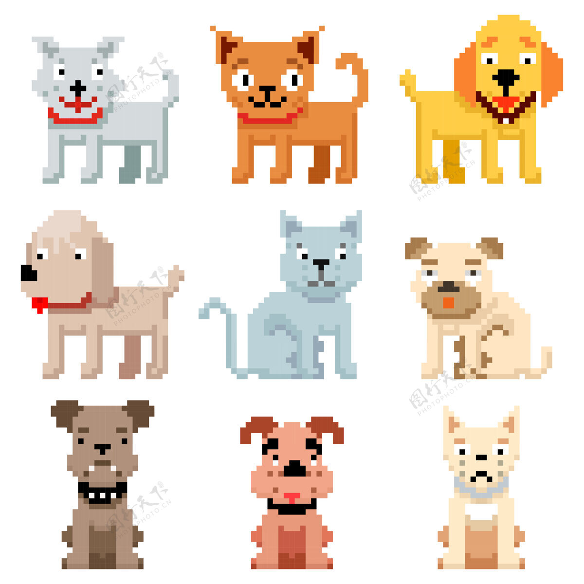 猫像素艺术宠物图标8位狗和猫宠物猫和狗在像素艺术 插图繁殖宠物狗背景颜色