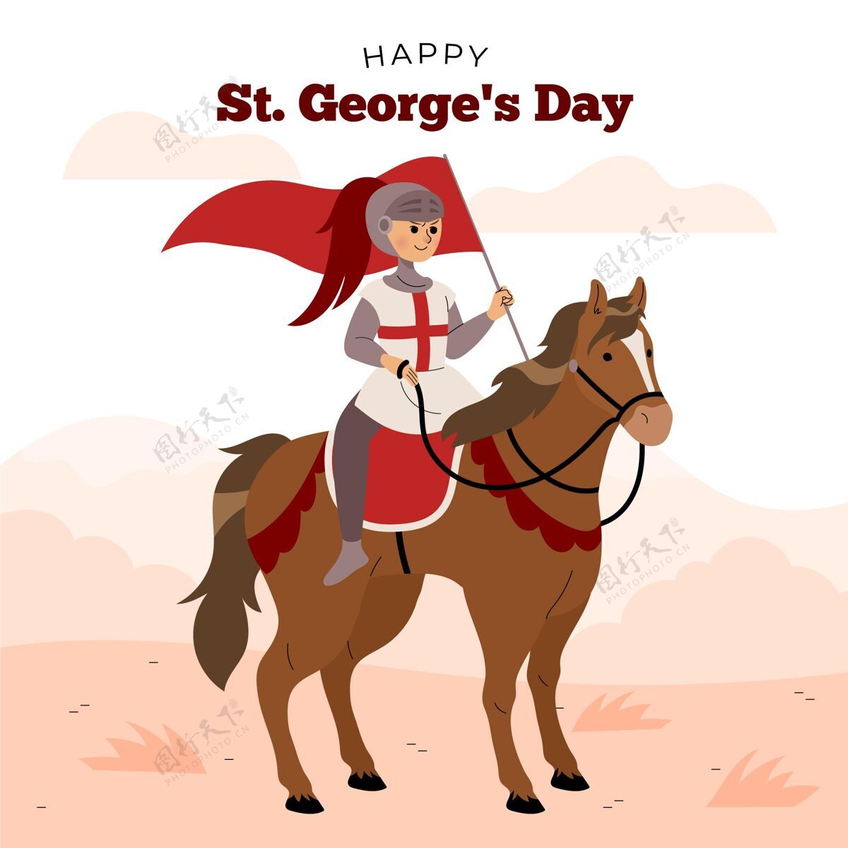西班牙手绘圣乔治节插图与骑士庆祝骑士4月23日