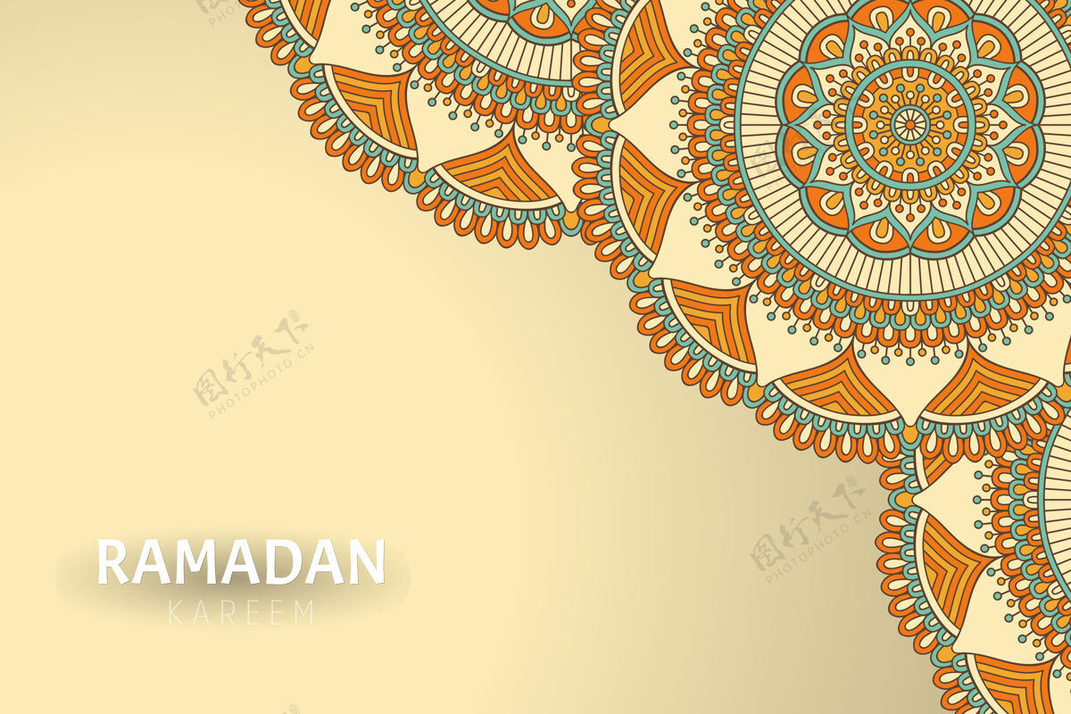圆圈Ramadamkareem背景和曼荼罗装饰曲线亚洲东方
