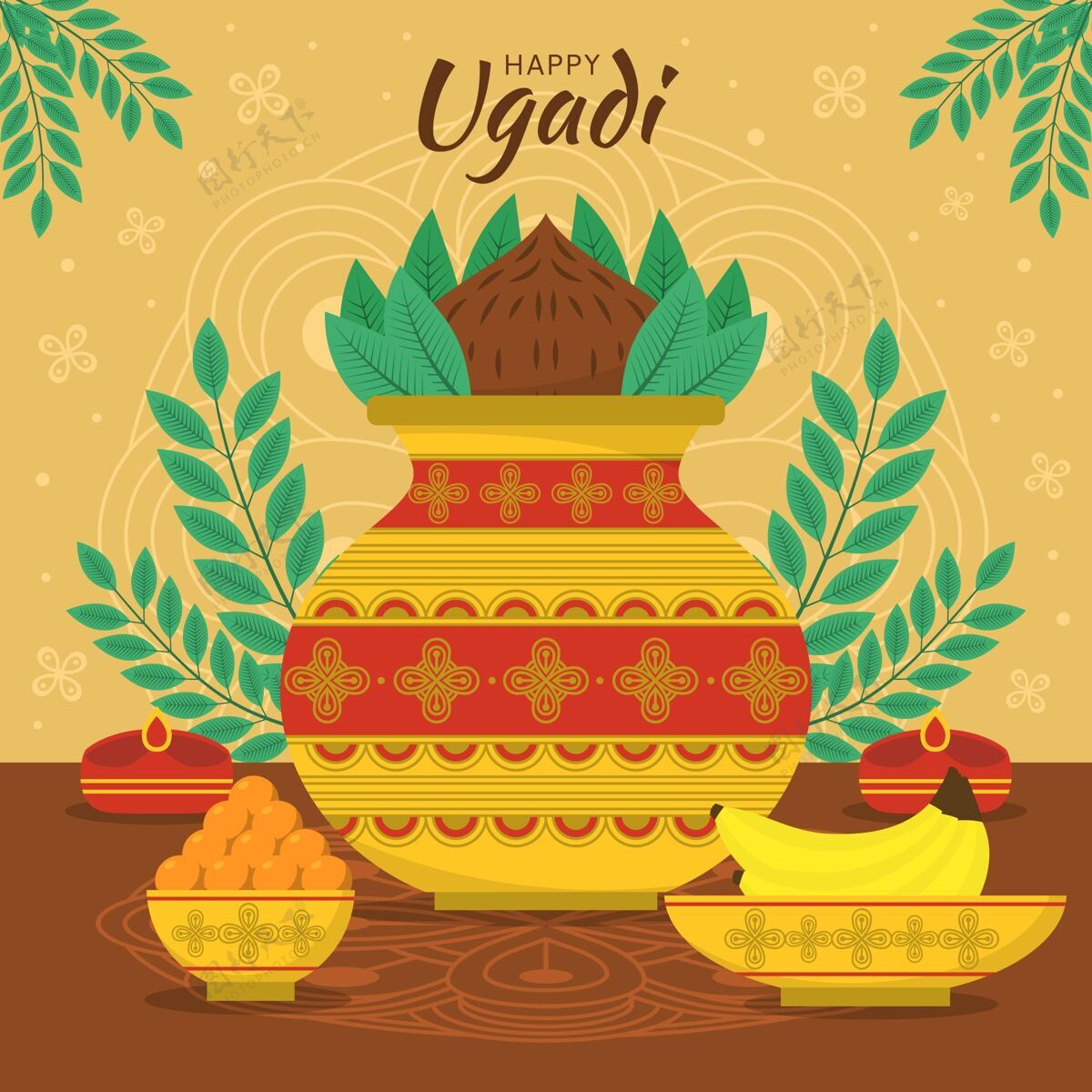 印度平面乌加迪插图古迪帕德瓦节日4月13日