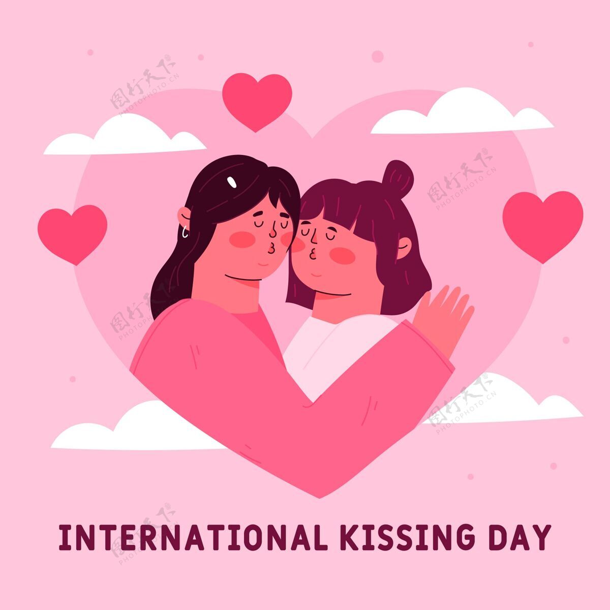 国际有机平面国际接吻日插画平面浪漫国际接吻日