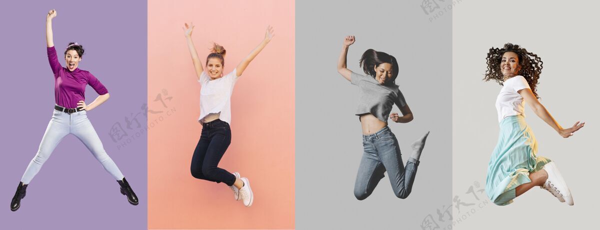女人人们跳拼贴设计跳跃姿势拼贴