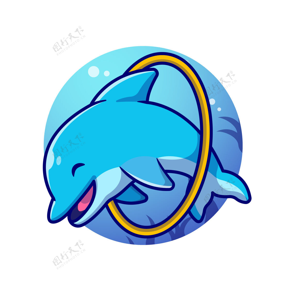潜水可爱的海豚景点在海洋卡通插画有趣吉祥物礁石