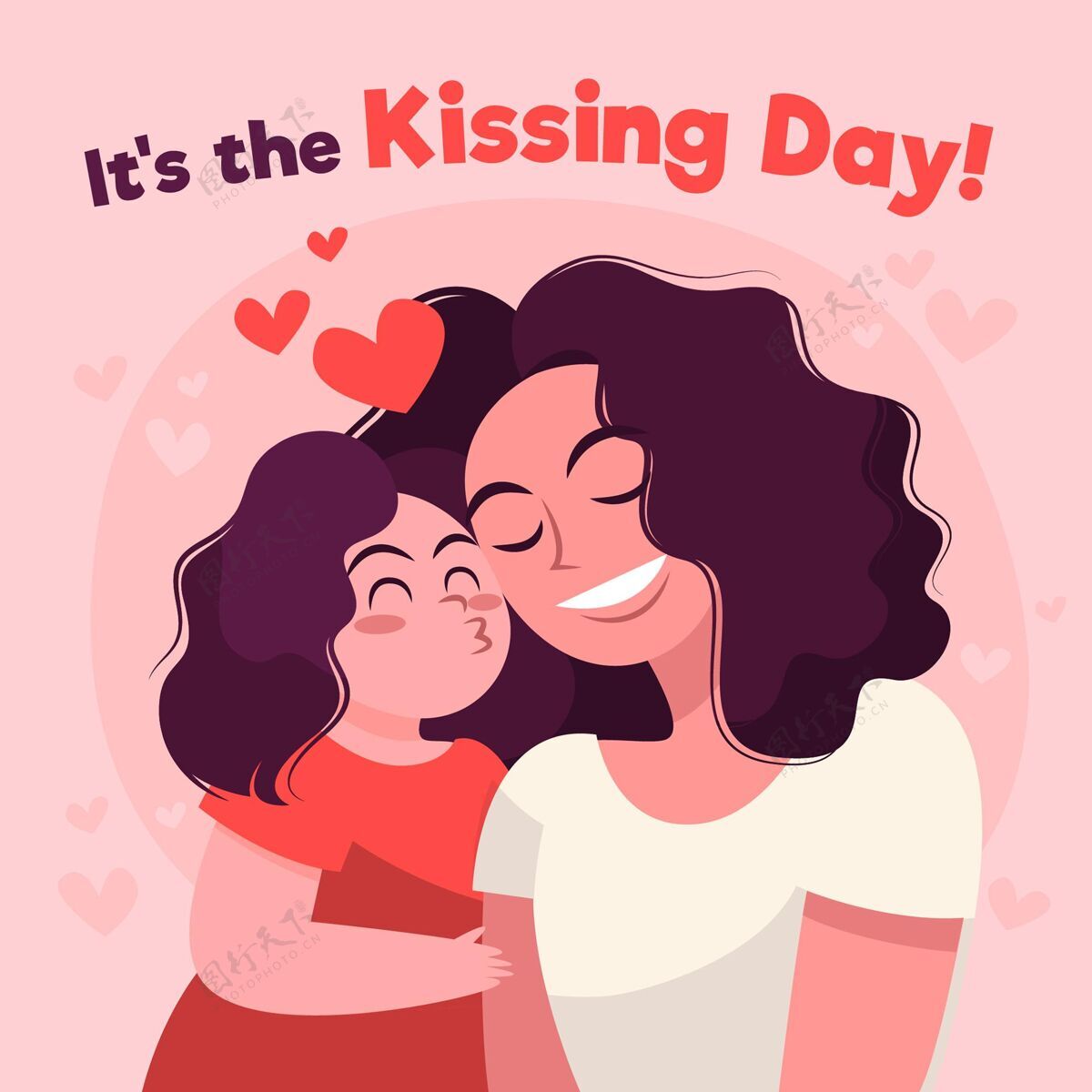 平面国际接吻日插画情感浪漫庆祝