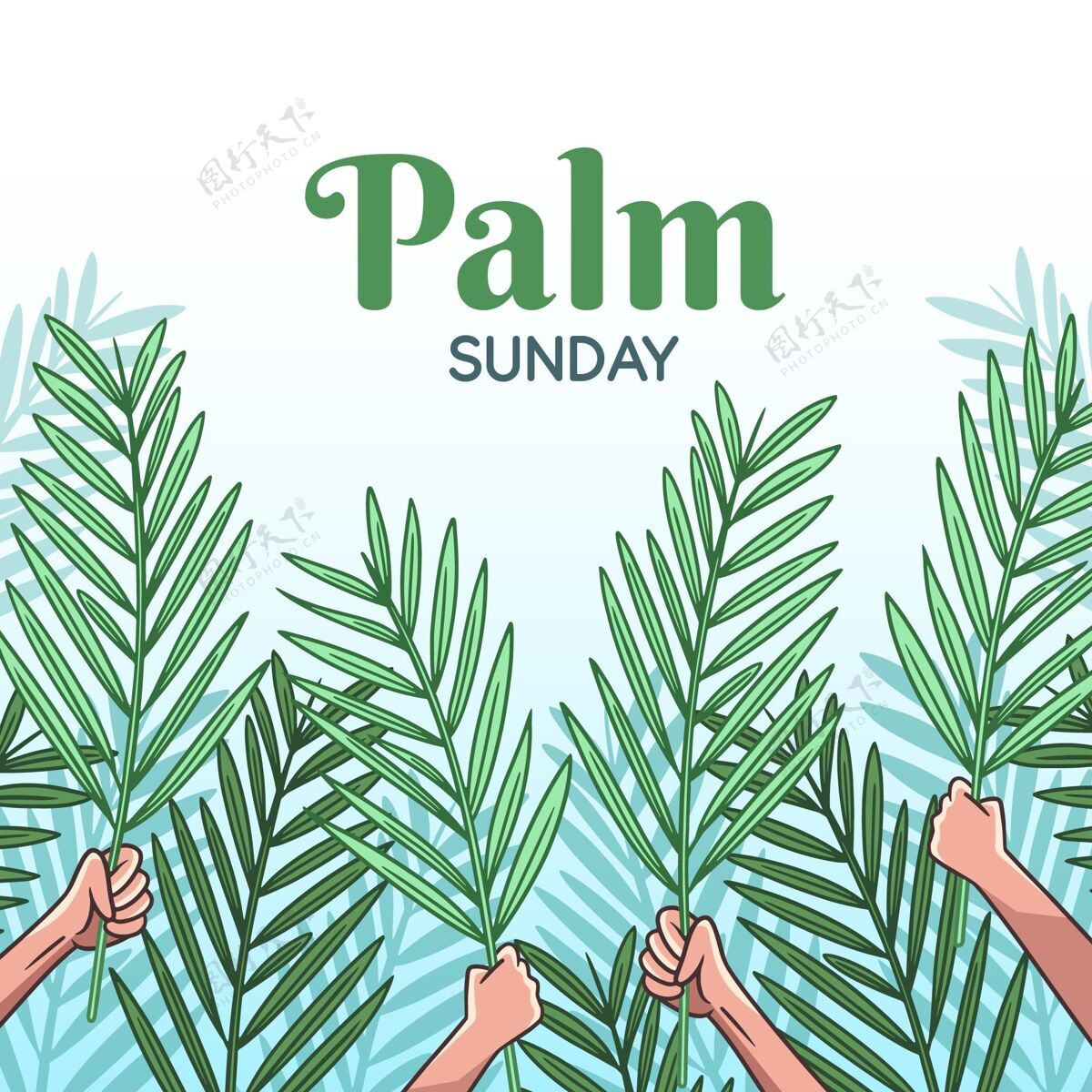 圣周手绘棕榈周日插图基督教纪念手绘