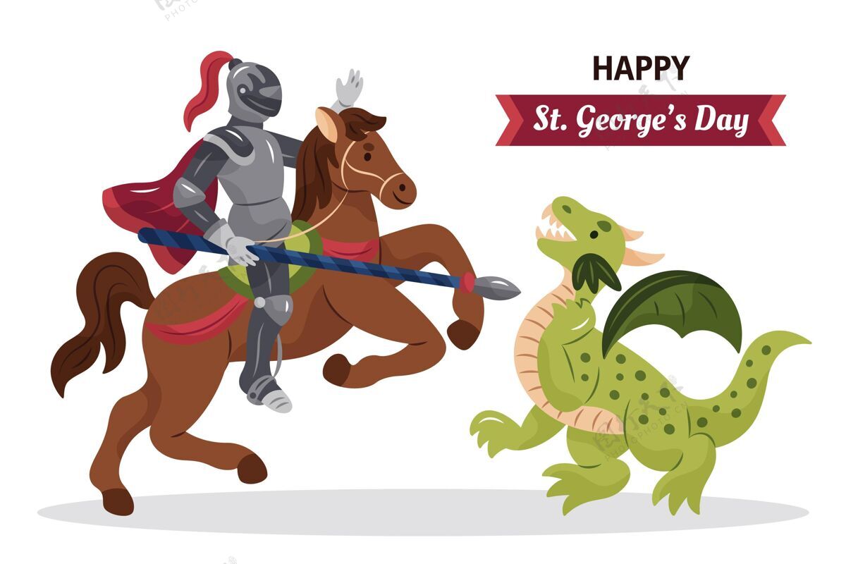 龙手绘圣乔治节插图与骑士和龙传统手绘节日
