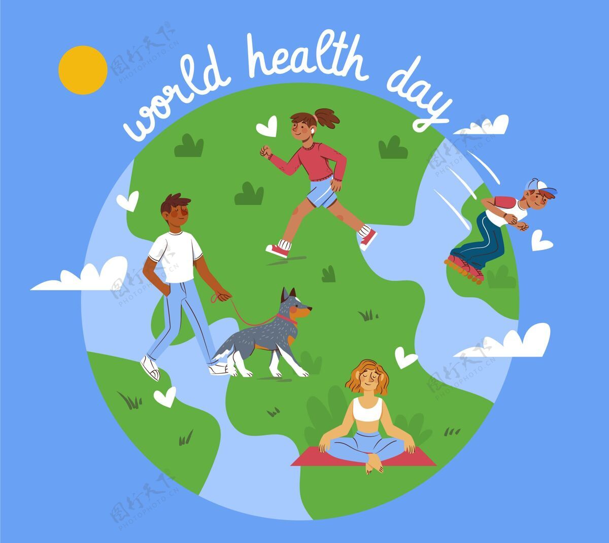 医疗保健手绘世界卫生日插图世界卫生组织健康插图