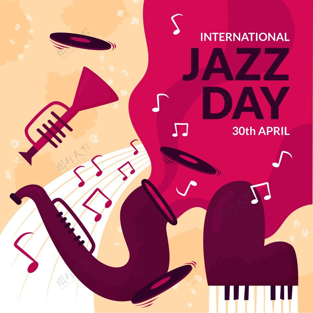 手绘手绘国际爵士日插画国际爵士乐日国际节日