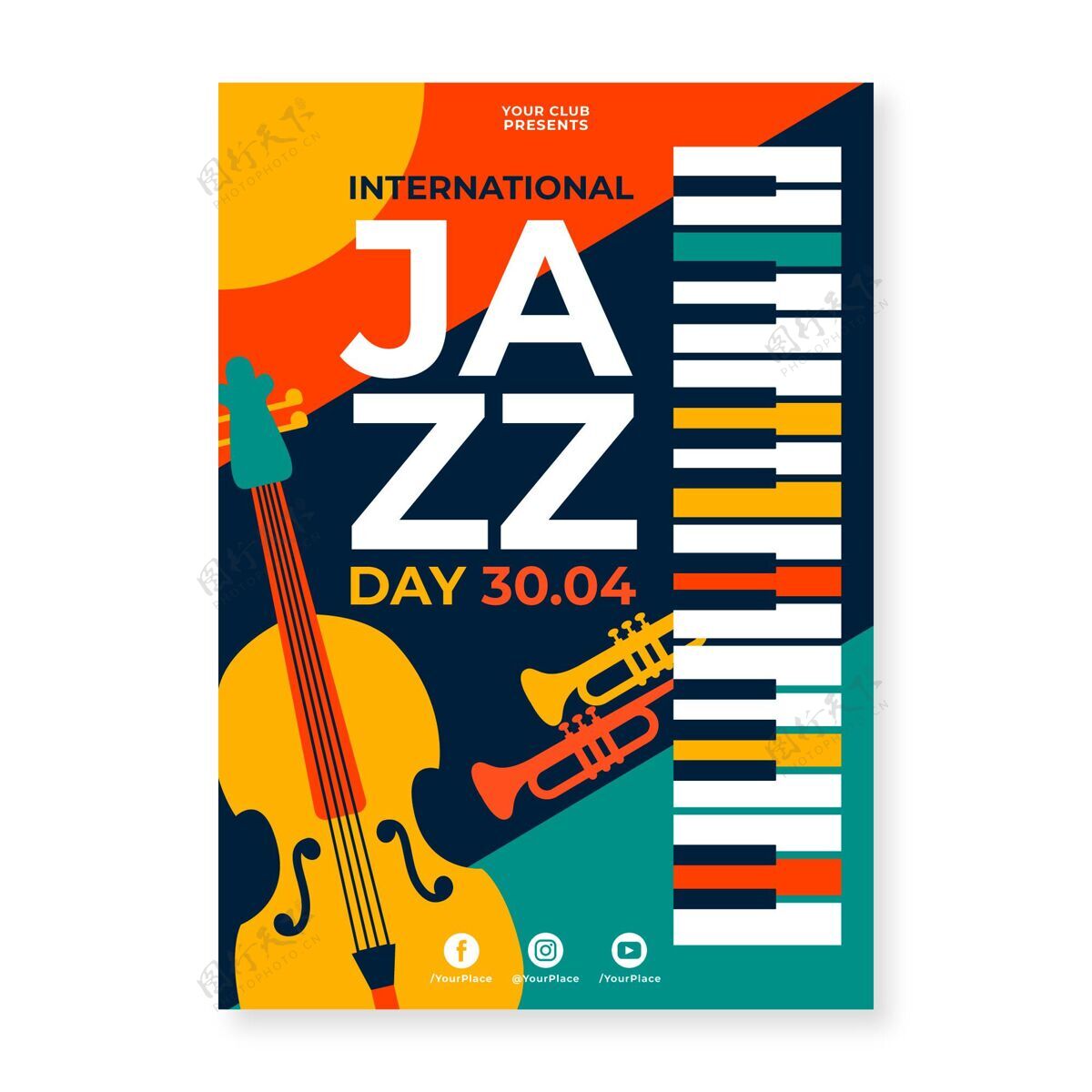 爵士乐日平面国际爵士日海报模板声音国际爵士乐日节日