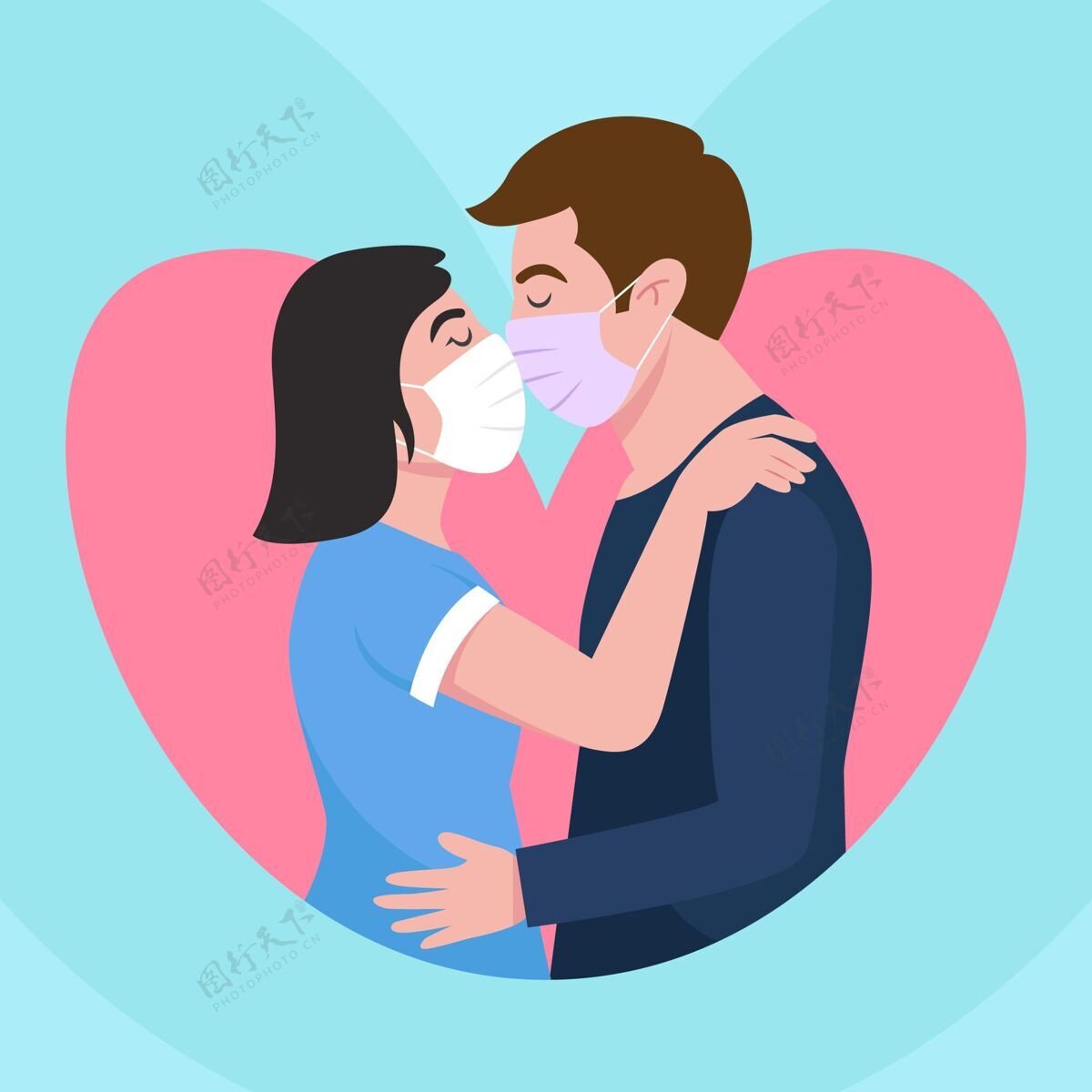 对手绘插画与情侣亲吻乔维德面具爱夫妇插图