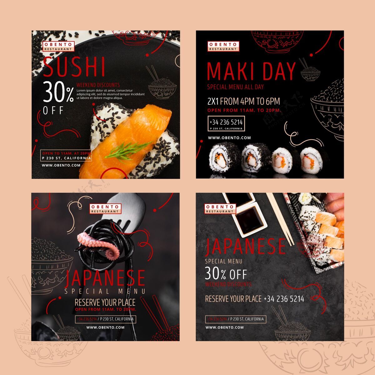 日本餐厅日本餐厅instagram帖子模板美味餐厅营养