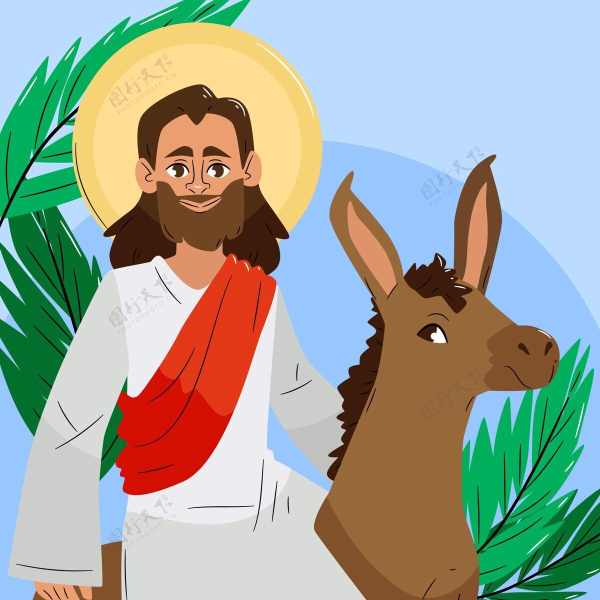 耶稣手绘棕榈周日插图入场插图节日