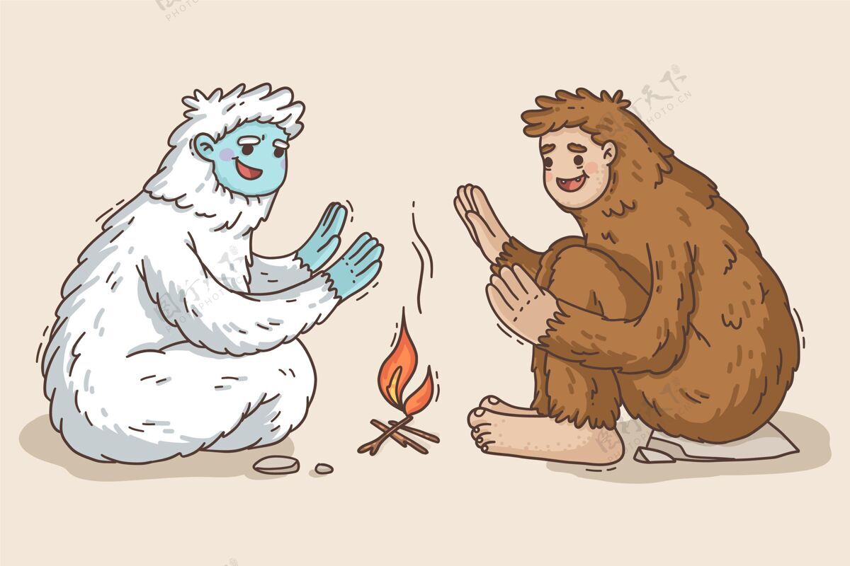 雪人手绘大脚大脚怪和雪人可爱的雪人插图插图手绘可恶的雪人