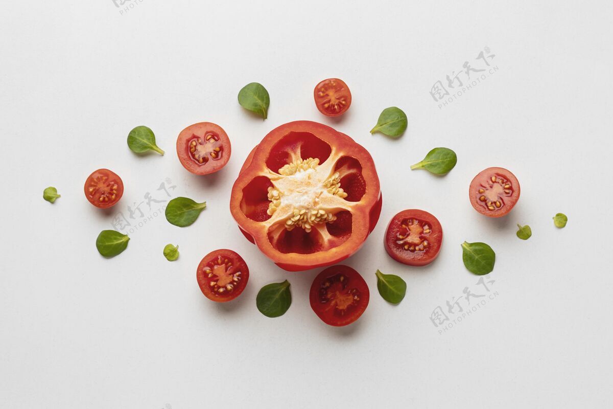 商品西红柿甜椒的顶视图农产品蔬菜甜椒