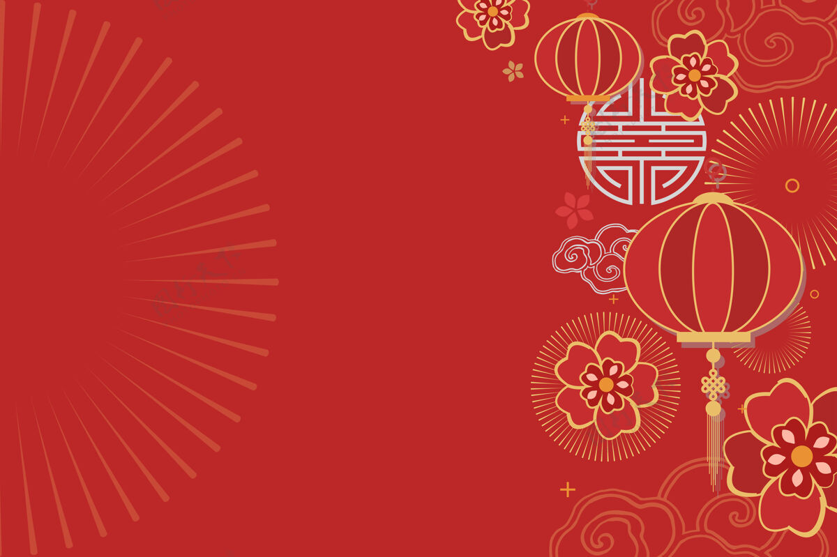 快乐中国新年庆典喜庆红色问候背景美学红灯笼东方