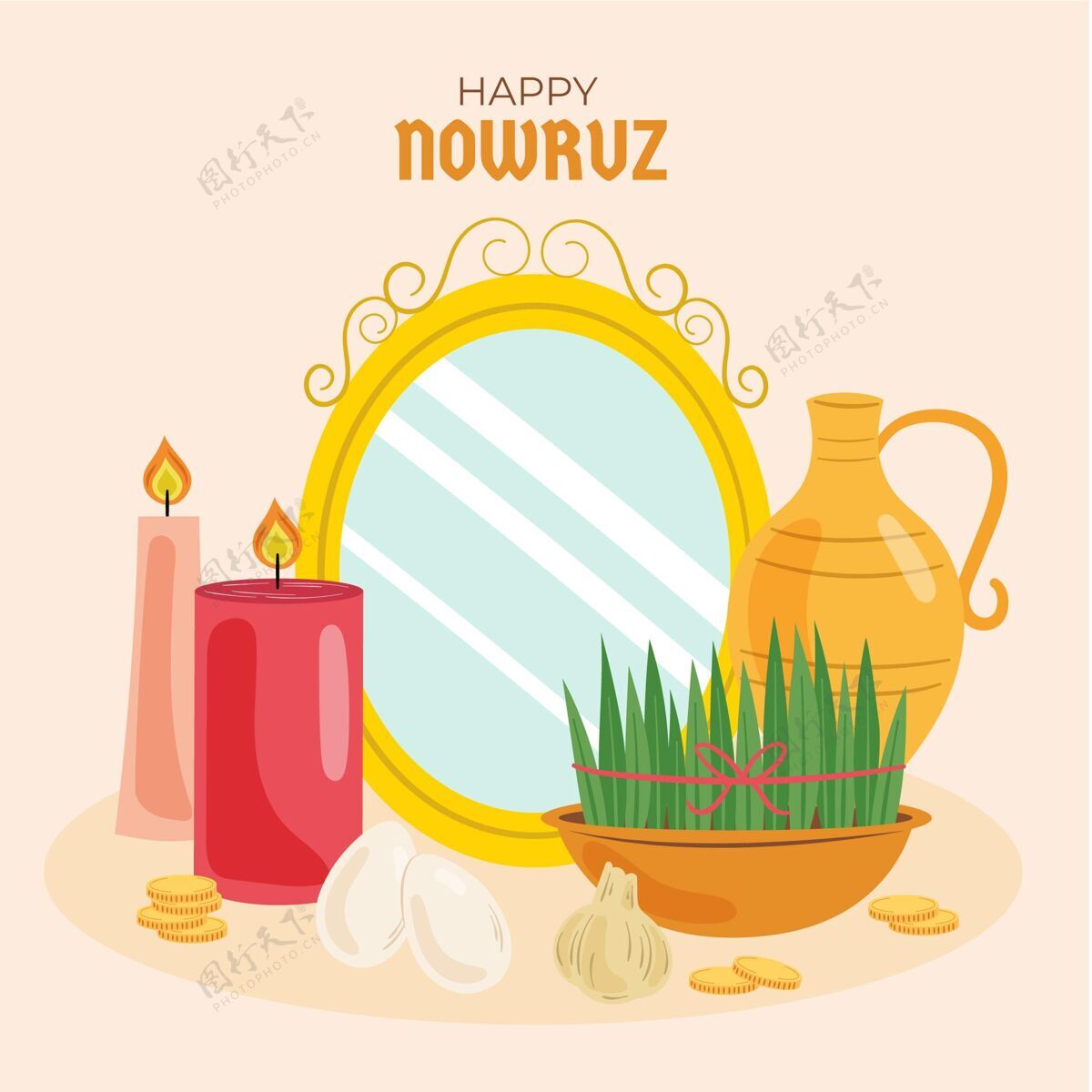 节日快乐的诺鲁兹宗教插图手绘
