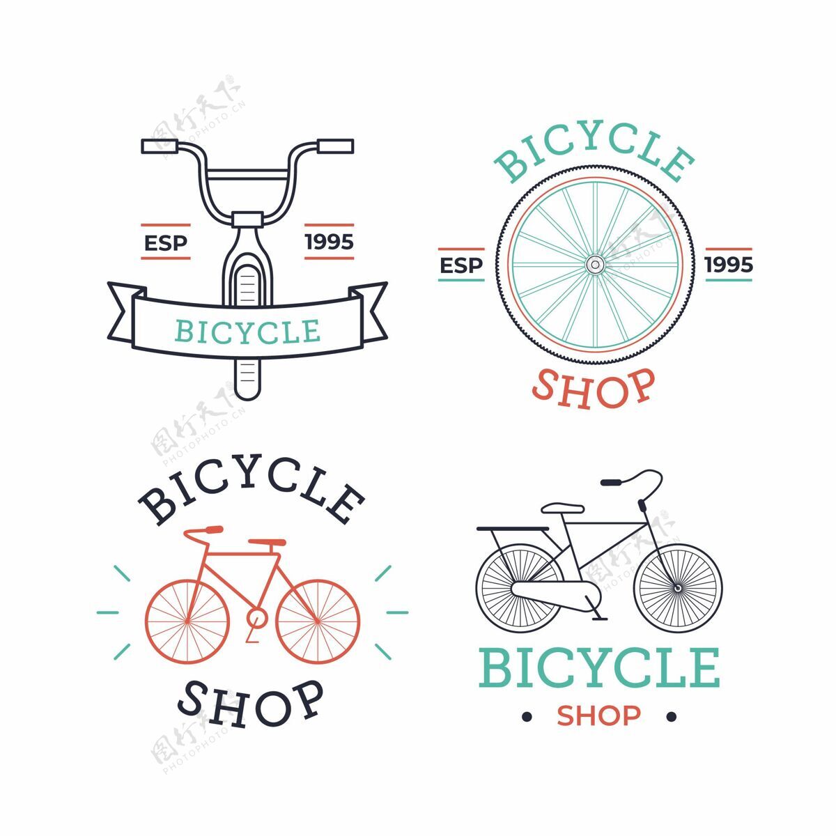 标签线彩色自行车收藏复古标志公司标志标识商业标志