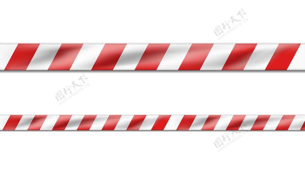 小心真实的危险白色和红色条纹缎带 警告标志的警示带停止边框条纹
