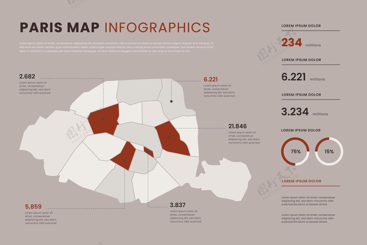 平面设计平面巴黎地图信息图世界地形制图