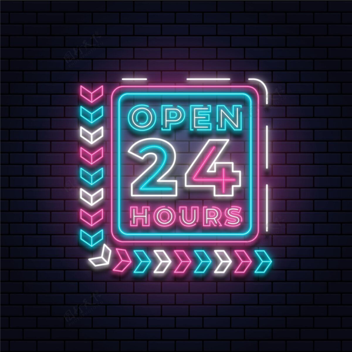 小时彩色开放24小时霓虹灯标志商业公告电