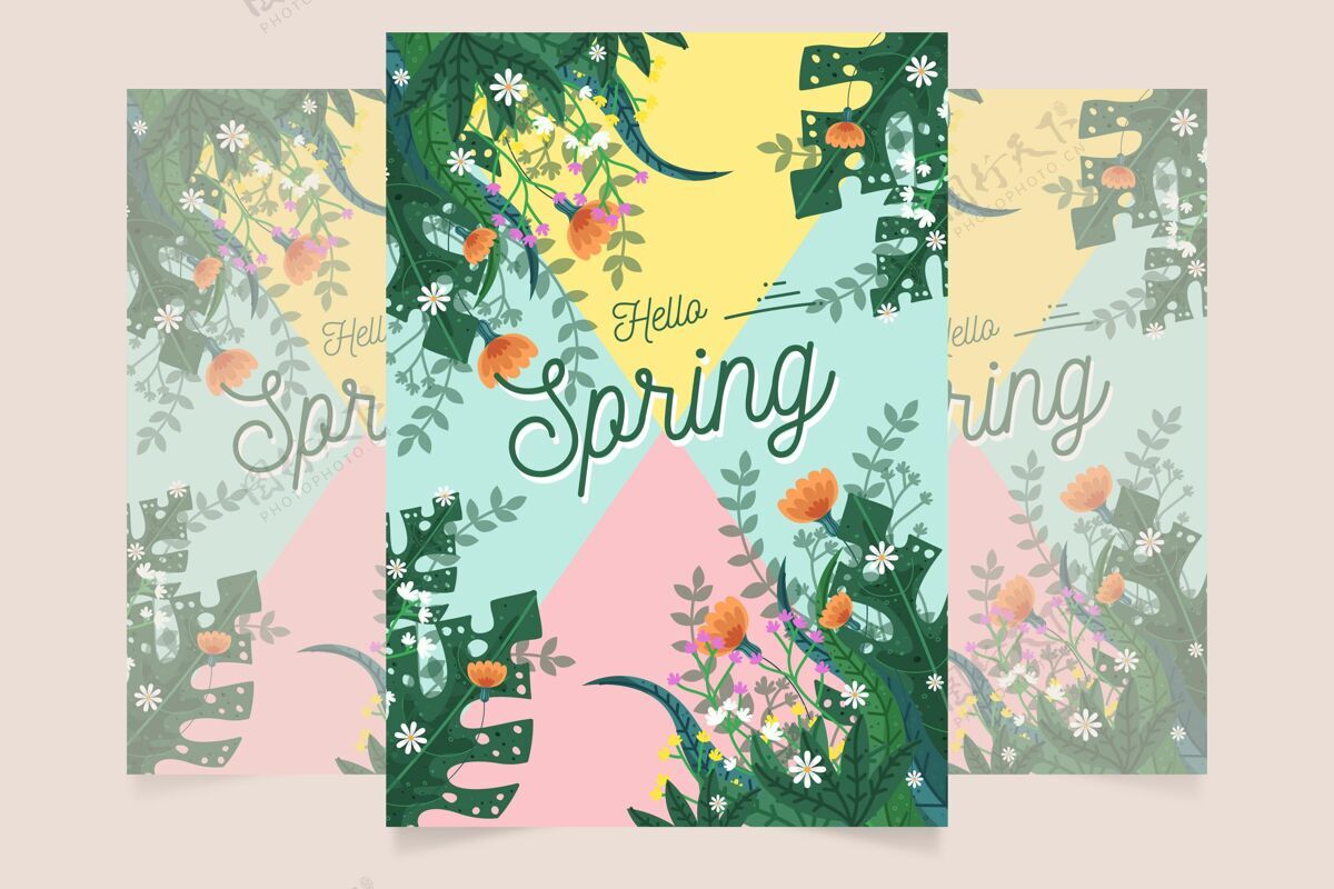 春天手绘春季派对传单准备打印开花美丽