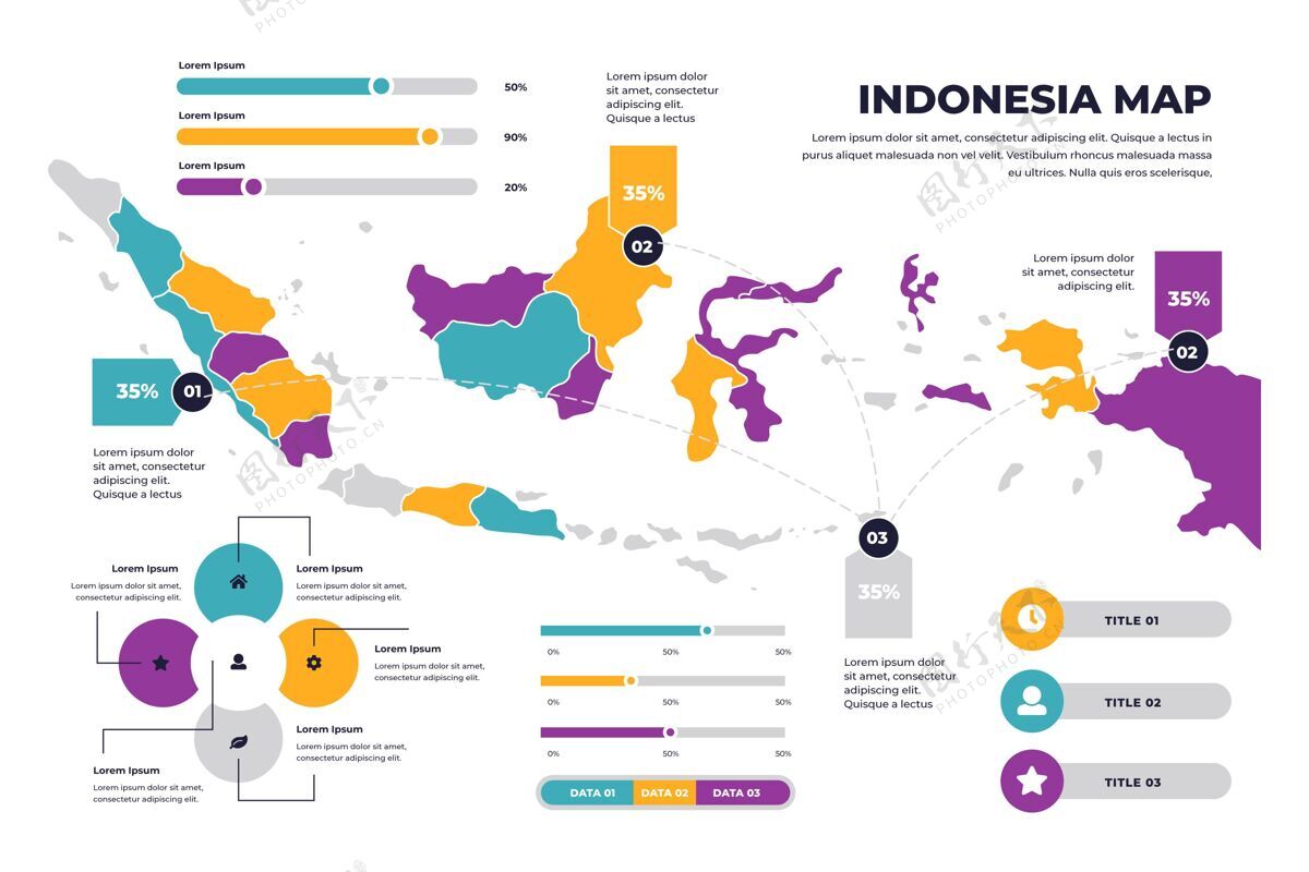 图表线性印尼地图信息图信息选项印度尼西亚