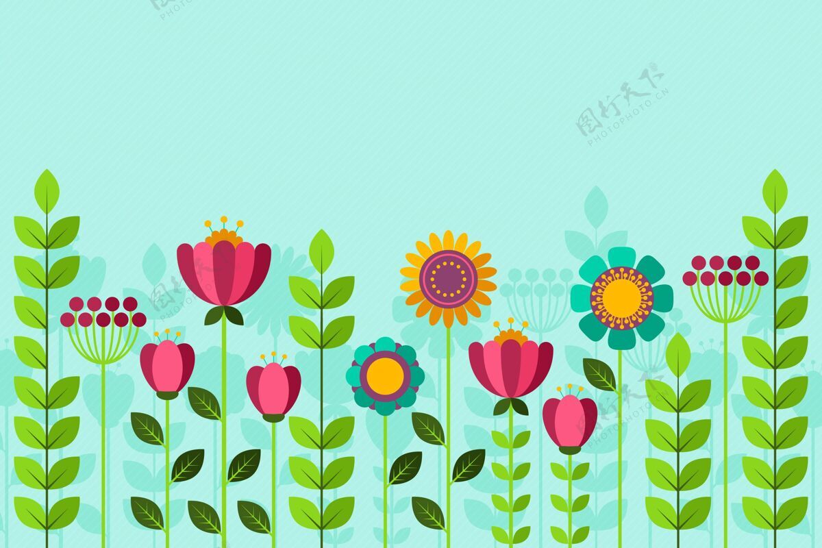 花卉平坦多彩的春天墙纸美丽花蔬菜