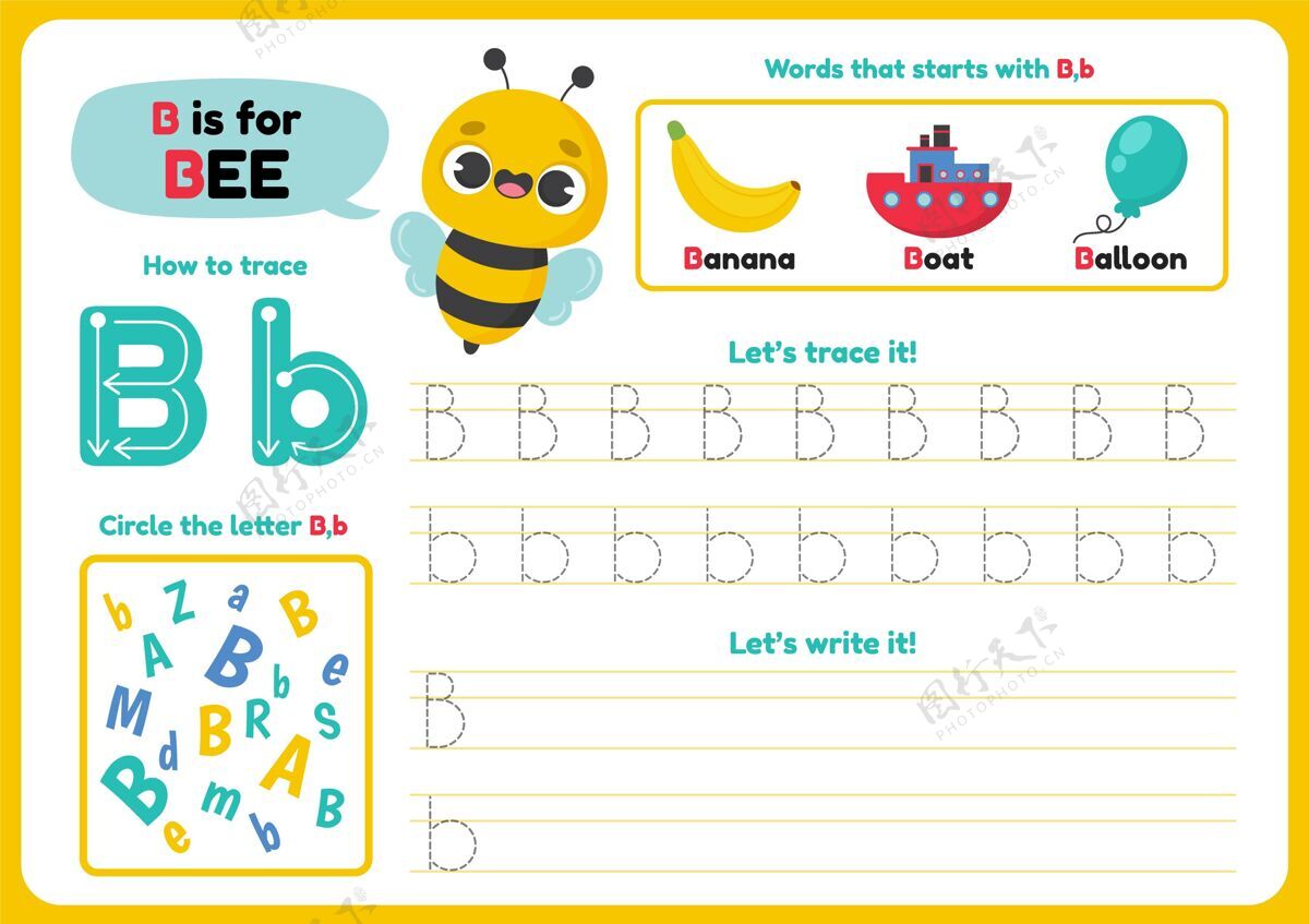 孩子带蜜蜂的字母b活动早期早期教育