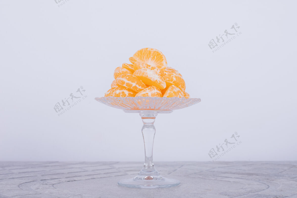 玻璃杯白底橘子玻璃盘水果盘子橘子