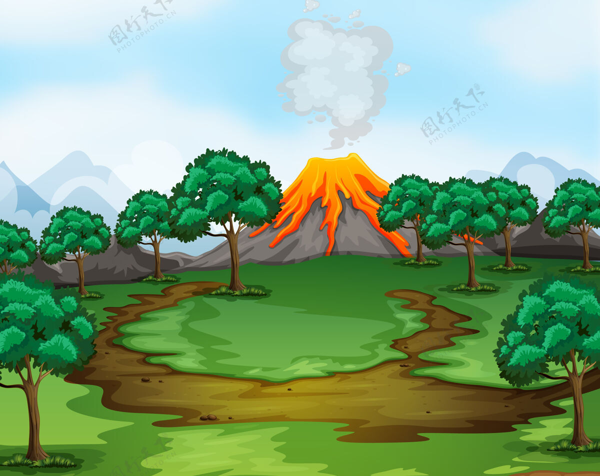 剪贴画火山喷发户外场景插图喷发户外熔岩