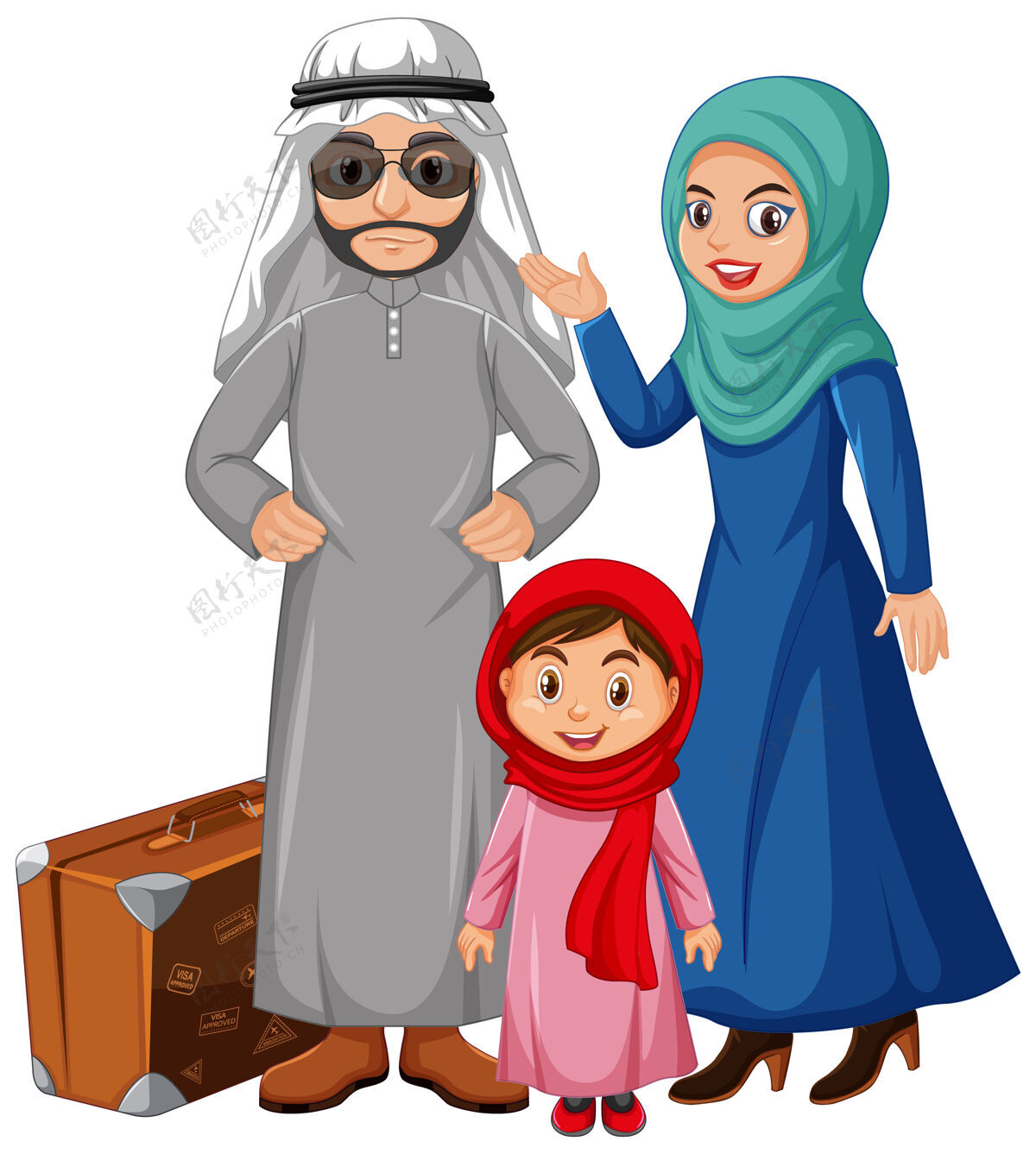 服装穿着阿拉伯服装的阿拉伯家庭角色孩子阿拉伯人