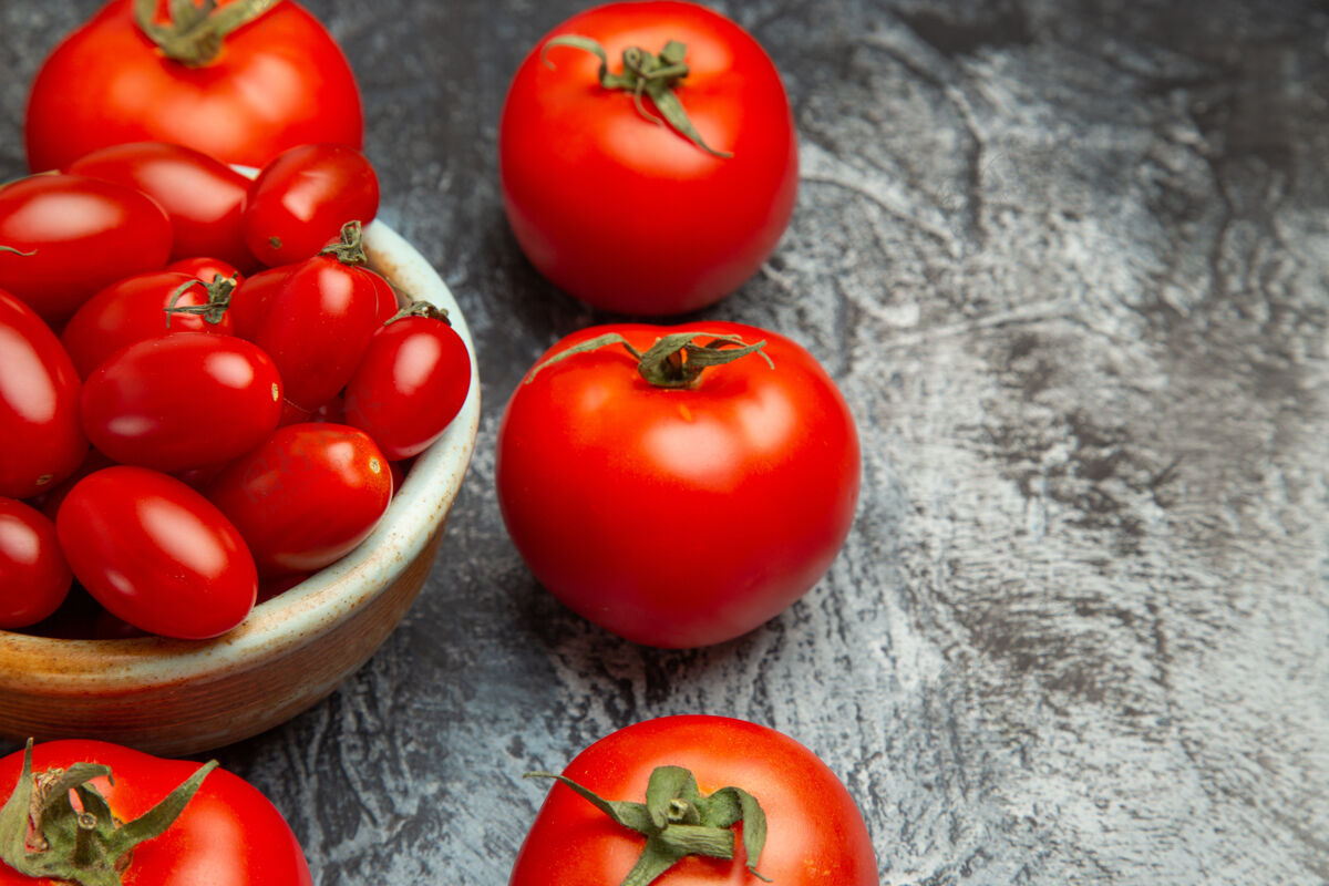 成熟前视图新鲜的红色西红柿食品樱桃番茄健康