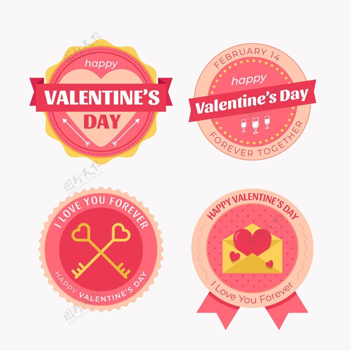 情人节平面设计情人节徽章收集收集浪漫快乐
