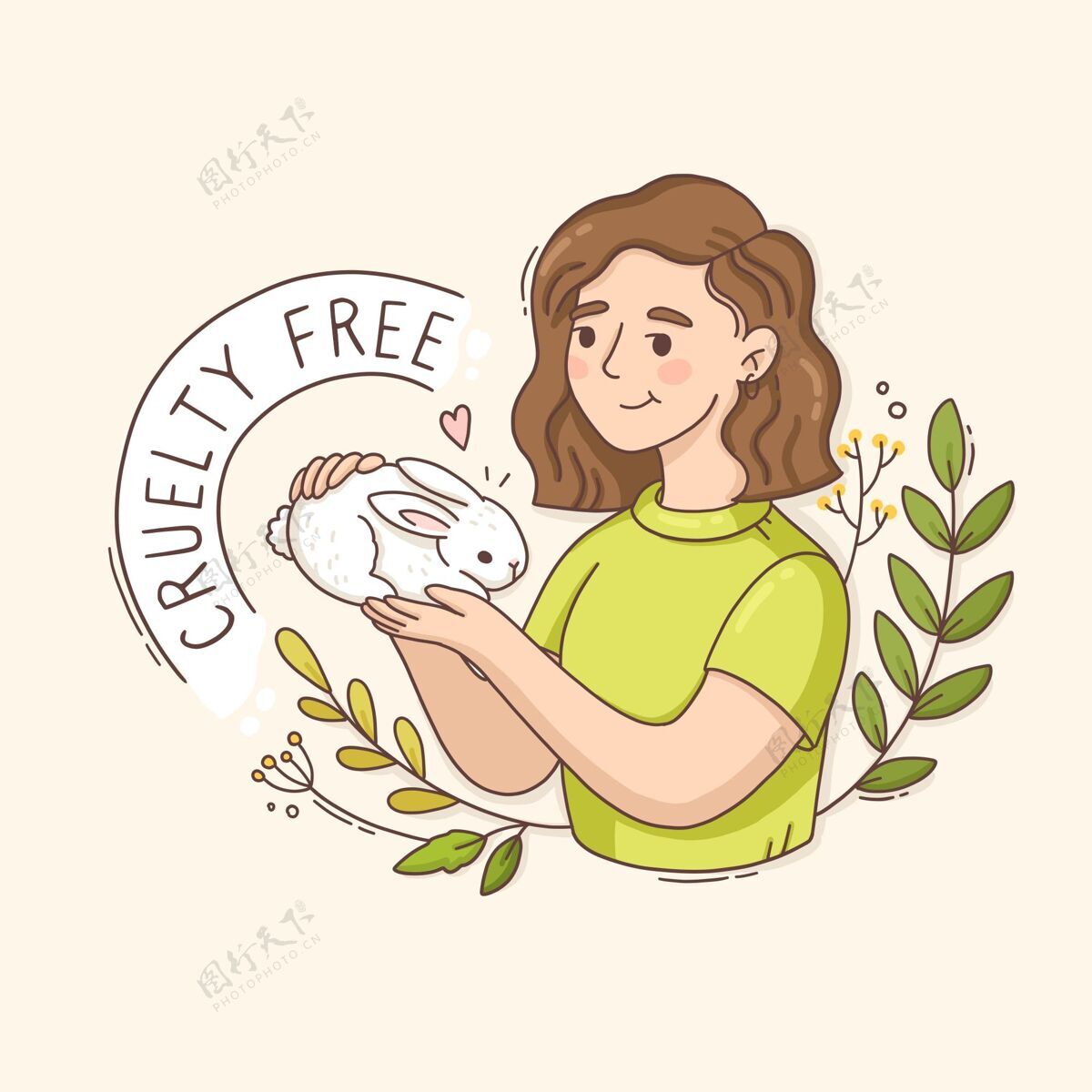 残酷残酷自由的信息与妇女抱着兔子插图免费素食插图