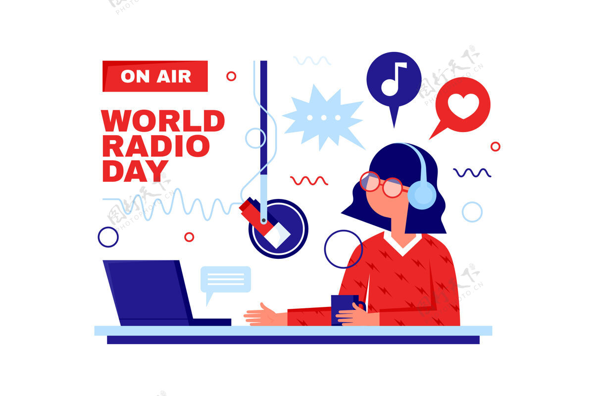 音量平面设计世界广播日女人说话通信世界广播日声音