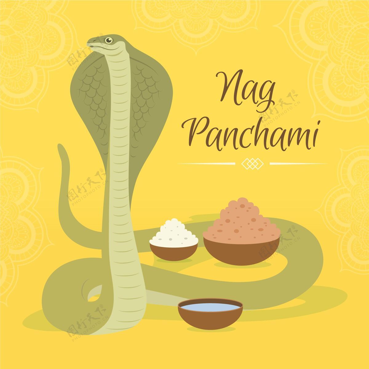 平面设计Nagpanchami插图传统庆典蛇