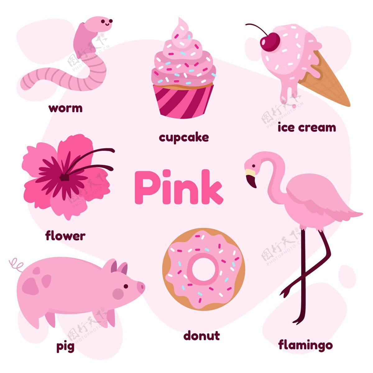 教学粉红色和英语词汇集收集活动颜色