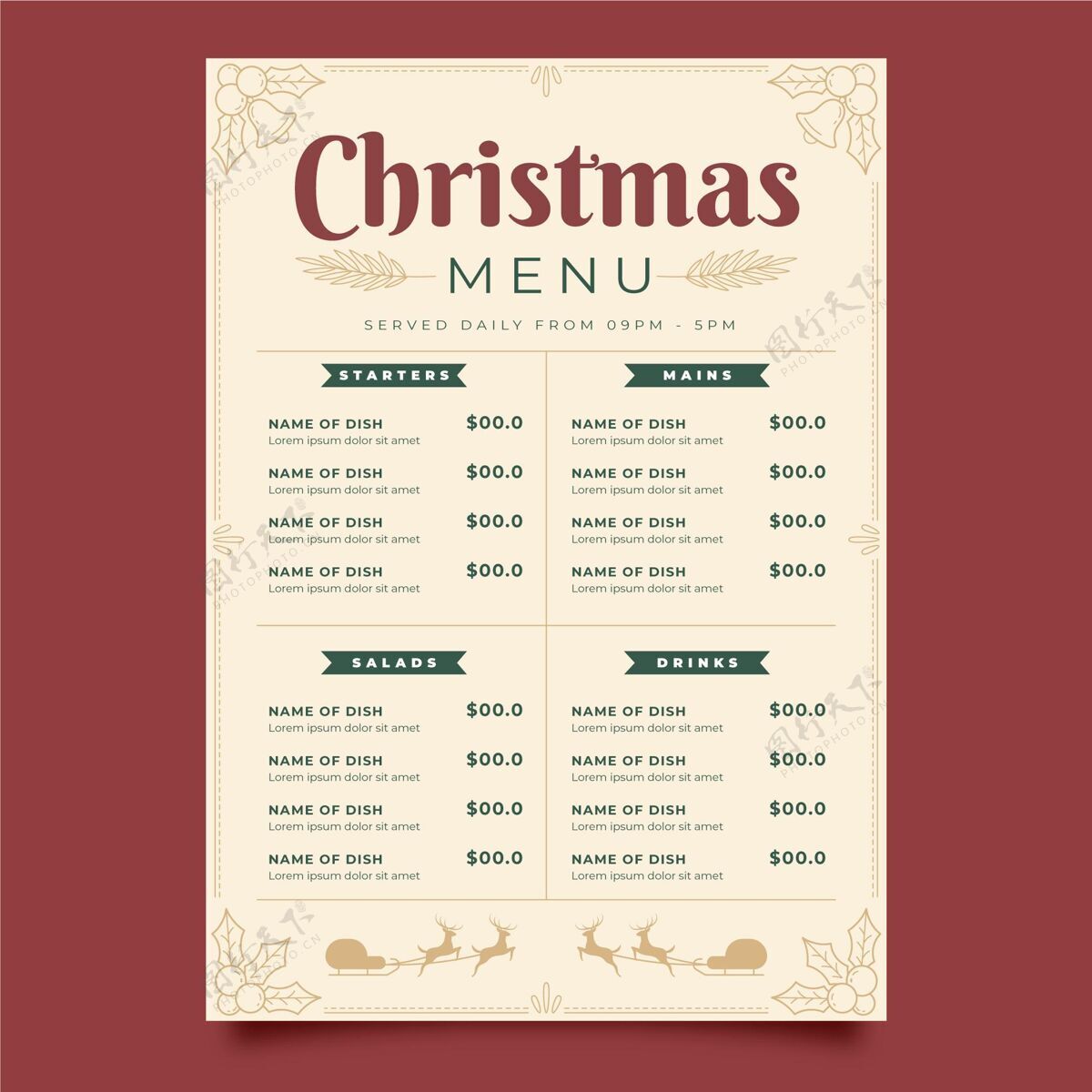 模板复古圣诞菜单模板事件节日假日