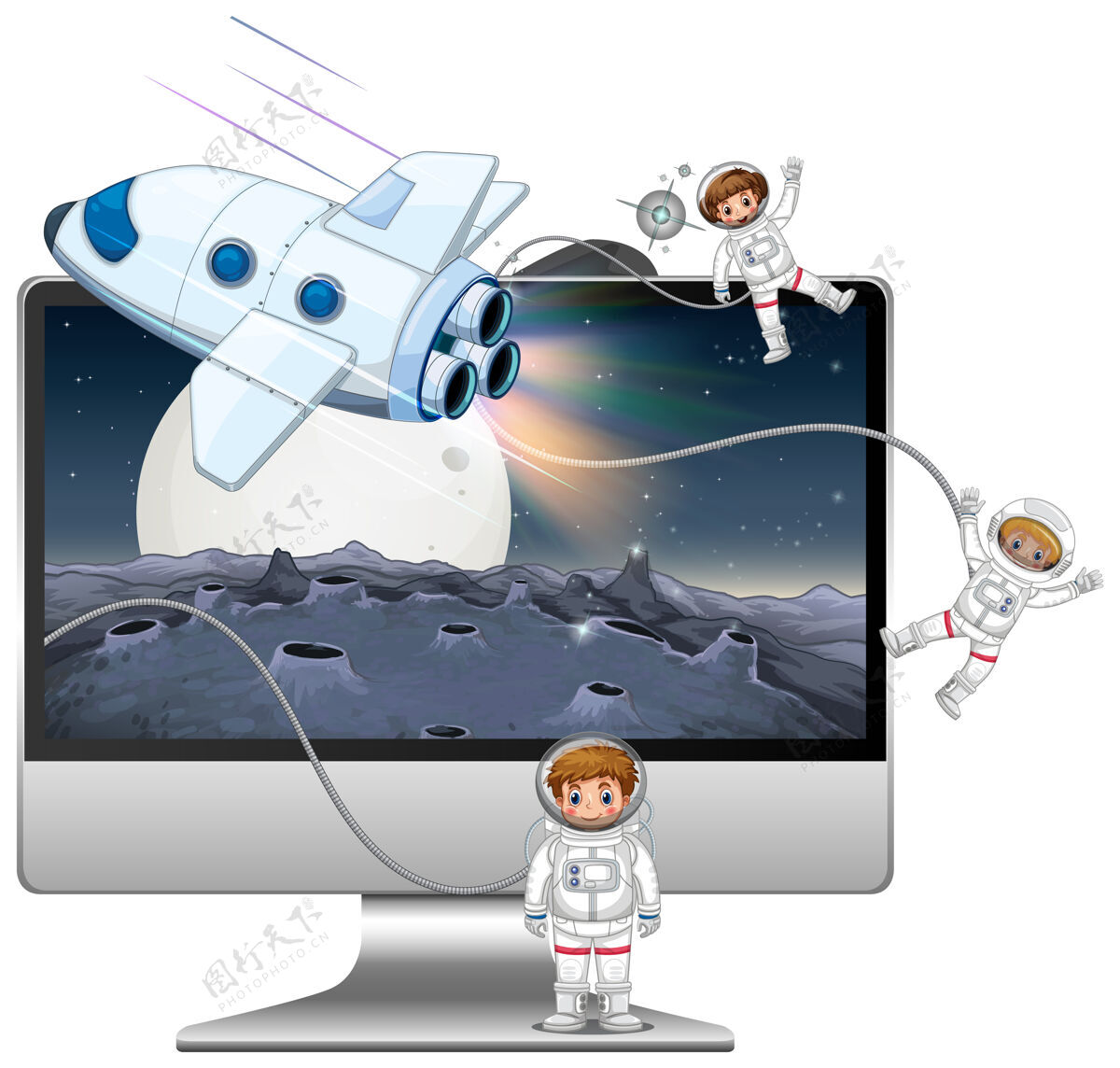 套装计算机屏幕上的银河背景行星宇航员屏幕