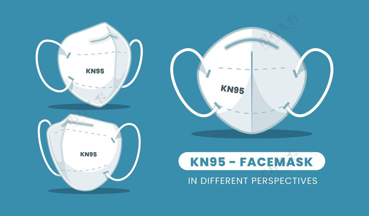 预防不同视角的kn95面膜平面设计医疗面罩Kn95面部