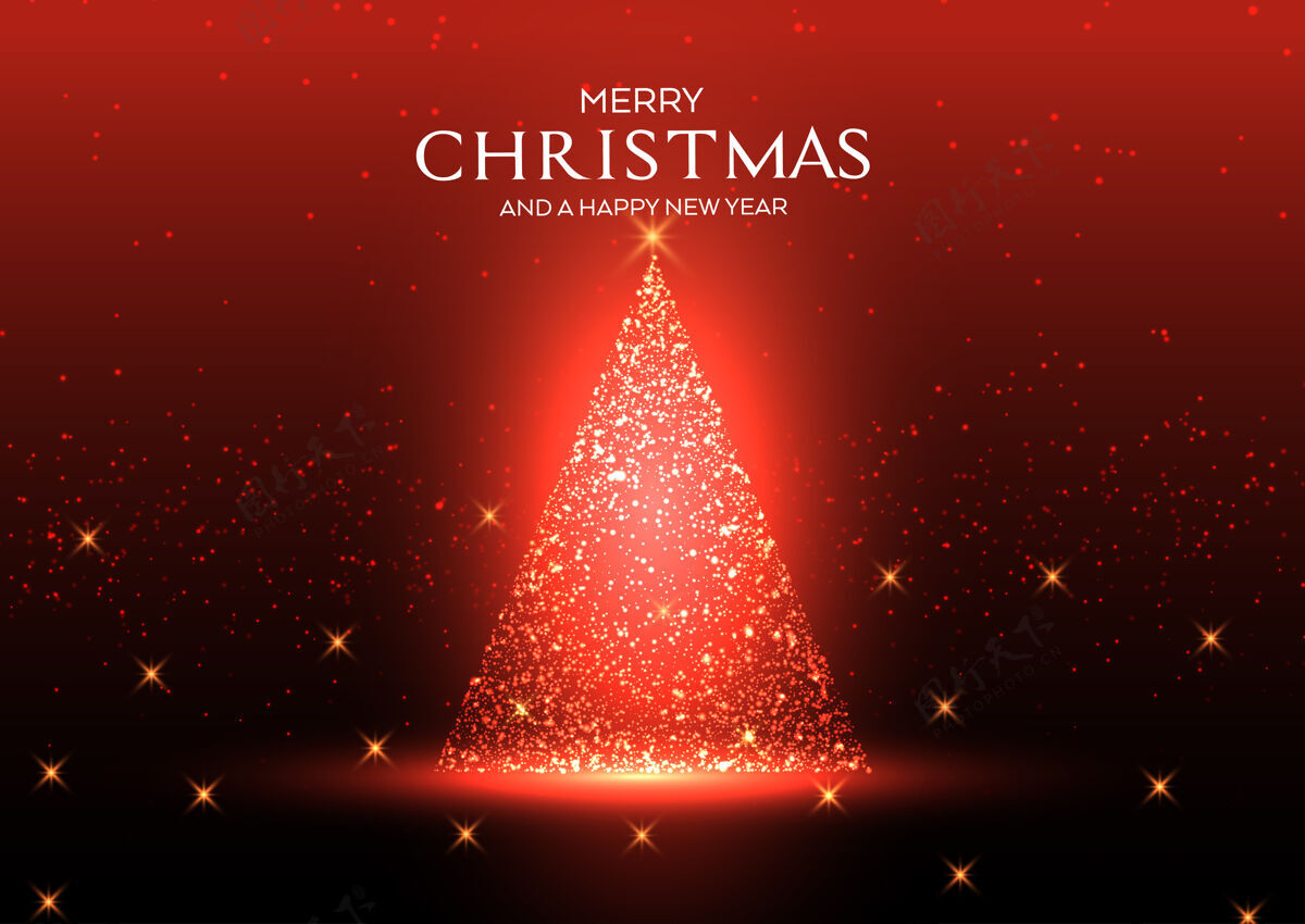 年圣诞背景与闪闪发光的树设计卡片新年快乐快乐