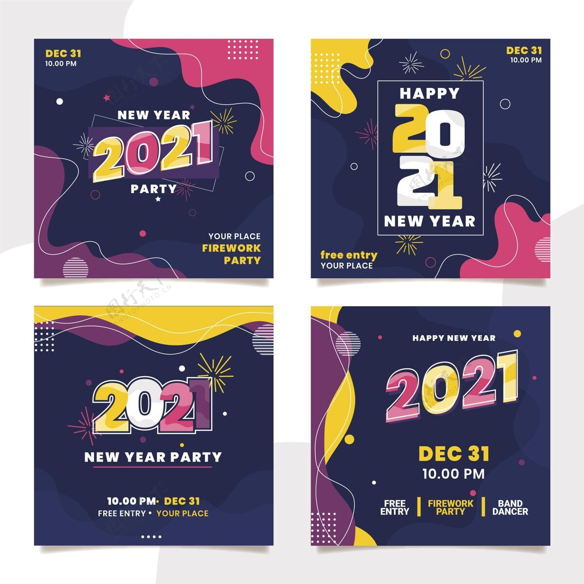事件2021新年派对instagram帖子集庆祝快乐模板