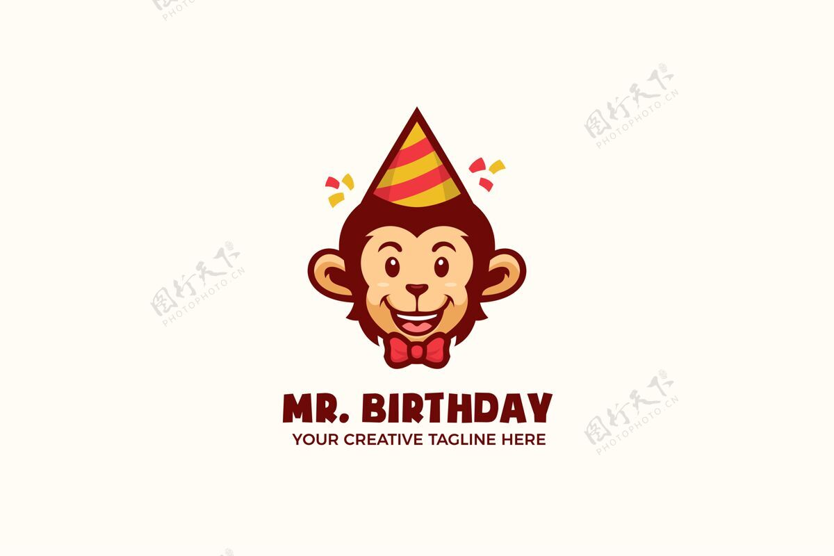 周年纪念猴子生日派对吉祥物人物标志模板可爱气球猴子