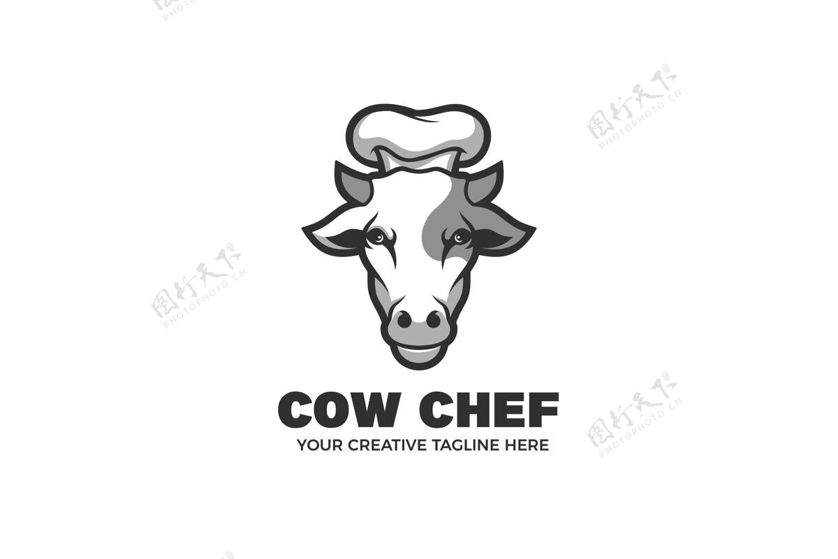 卡通牛厨师牛肉吉祥物字符标志模板牛有机厨房